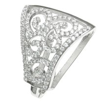 1x Rhodium on 925 Sterling Silver Clear CZ Crystal Filigree Bail Flower Interchangeable Pendant Connector Clasp