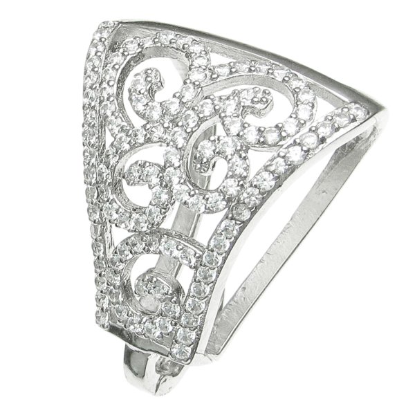 1x Rhodium on 925 Sterling Silver Clear CZ Crystal Filigree Bail Flower Interchangeable Pendant Connector Clasp