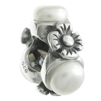 Antique 925 Sterling Silver White Fresh Water Pearl Daisy Flower Charm Bead for European Charm Bracelet