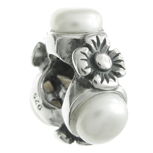 Antique 925 Sterling Silver White Fresh Water Pearl Daisy Flower Charm Bead for European Charm Bracelet