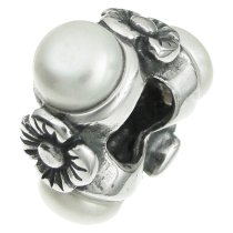 Antique 925 Sterling Silver White Fresh Water Pearl Daisy Flower Charm Bead for European Charm Bracelet
