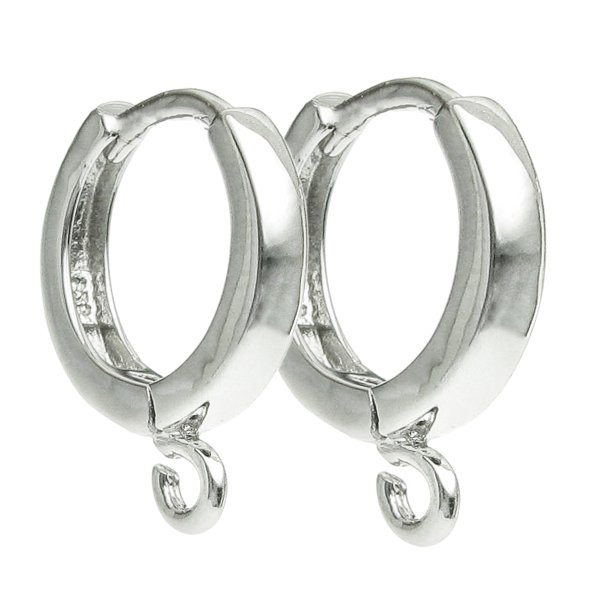 2 x Rhodium on 925 Sterling Silver Hoop Ring Huggie Dangle Earring Connector