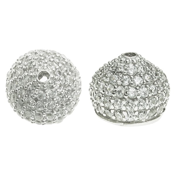 2x Rhodium on 925 Sterling Silver Bud Clear CZ Crystal Pearl Bead Cover Cap 7mm
