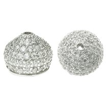 2x Rhodium on 925 Sterling Silver Bud Clear CZ Crystal Pearl Bead Cover Cap 7mm