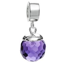 925 Sterling Silver Purple CZ Crystal Dangle Pendant Bead for European Charm Bracelets