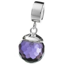 925 Sterling Silver Purple CZ Crystal Dangle Pendant Bead for European Charm Bracelets
