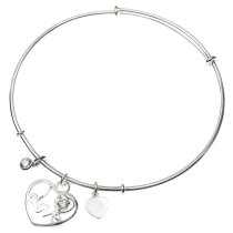 925 Sterling Silver Love Heart Dangle Charm Clear CZ Crystal Adjustable Cuff Bracelet Wristband Bangle