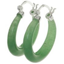 2x 925 Sterling Silver 25mm Natural Aventurine Stone Ring Drop Hoop Huggie Earring