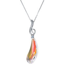 Swarovski Crystal Artistic Teardrop Clear AB Pendant w/ Rhodium on Sterling Silver Adjustable Chain Necklace 16″ with 2″ Extender 18″