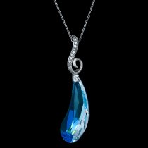 Swarovski Crystal Artistic Teardrop Clear AB Pendant w/ Rhodium on Sterling Silver Adjustable Chain Necklace 16" with 2" Extender 18"