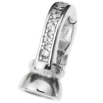 Rhodium on 925 Sterling Silver Clear CZ Crystal Stringing End Cap Interchangeable Clasp Bail Pearl Pendant Connector