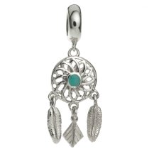 925 Sterling Silver Dream Catcher Flower Feather Enamel Dangle Bead for European Charm Bracelets