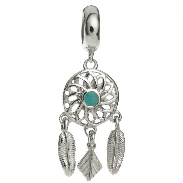 925 Sterling Silver Dream Catcher Flower Feather Enamel Dangle Bead for European Charm Bracelets