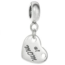 1x Antique Sterling Silver Love Heart Best Mom Dangle Bead for European Charm Bracelets