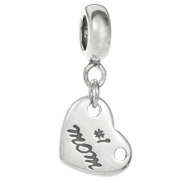 1x Antique Sterling Silver Love Heart Best Mom Dangle Bead for European Charm Bracelets