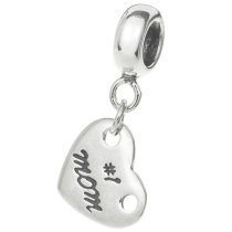 1x Antique Sterling Silver Love Heart Best Mom Dangle Bead for European Charm Bracelets