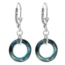 2x Sterling Silver Round Bermuda Blue Crystals Leverback Dangle Earrings Using Swarovski Elements Crystal
