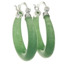2x 925 Sterling Silver 20mm Natural Aventurine Stone Ring Drop Hoop Huggie Earring