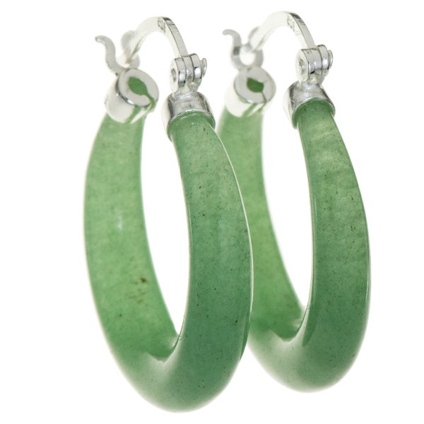 2x 925 Sterling Silver 20mm Natural Aventurine Stone Ring Drop Hoop Huggie Earring
