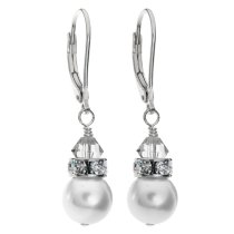 2x Stering Silver White Crystal-pearl Leverback Earrings Using Swarovski Elements Crystal and Crystal Pearl