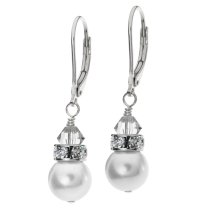 2x Stering Silver White Crystal-pearl Leverback Earrings Using Swarovski Elements Crystal and Crystal Pearl