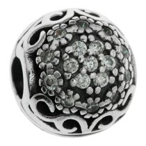 Antique 925 Sterling Silver Round Daisy Flowers Clear CZ Crystals Stopper Clip Lock Bead for European Charm Bracelets