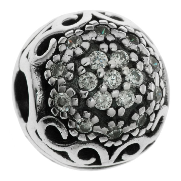 Antique 925 Sterling Silver Round Daisy Flowers Clear CZ Crystals Stopper Clip Lock Bead for European Charm Bracelets