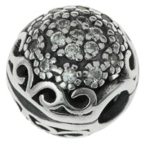 Antique 925 Sterling Silver Round Daisy Flowers Clear CZ Crystals Stopper Clip Lock Bead for European Charm Bracelets