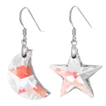 2x Moon and Star Clear AB Crystal & French Hook Earwires Dangle Earrings