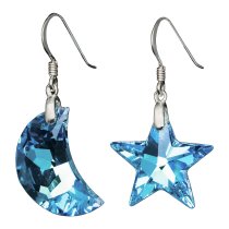 2x Moon and Star Clear AB Crystal & French Hook Earwires Dangle Earrings