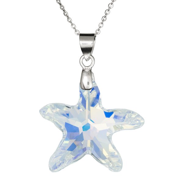 Star Fish Clear AB Pendant w/ 925 Sterling Silver Adjustable Chain Necklace 16" with 2" Extender 18" Using Swarovski Elements Crystal