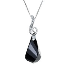 Helix Jet Pendant w/ Rhodium on Sterling Silver Adjustable Chain Necklace 16″ with 2″ Extender 18″ Using Swarovski Elements Crystal