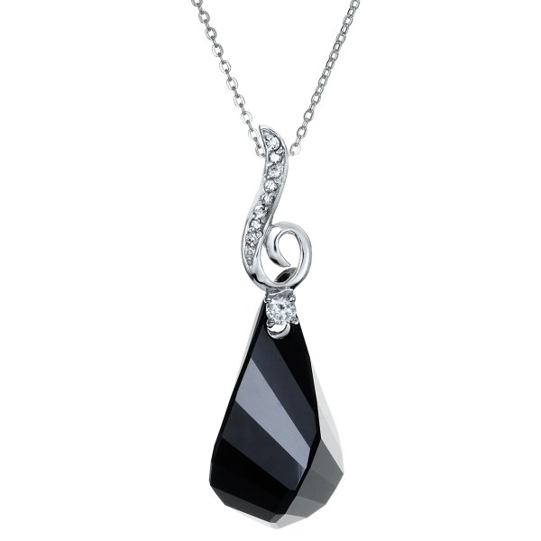 Helix Jet Pendant w/ Rhodium on Sterling Silver Adjustable Chain Necklace 16" with 2" Extender 18" Using Swarovski Elements Crystal