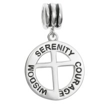 Antique 925 Sterling Silver Serenity Courage Wisdom Christ Cross Dangle Bead for European Charm Bracelets