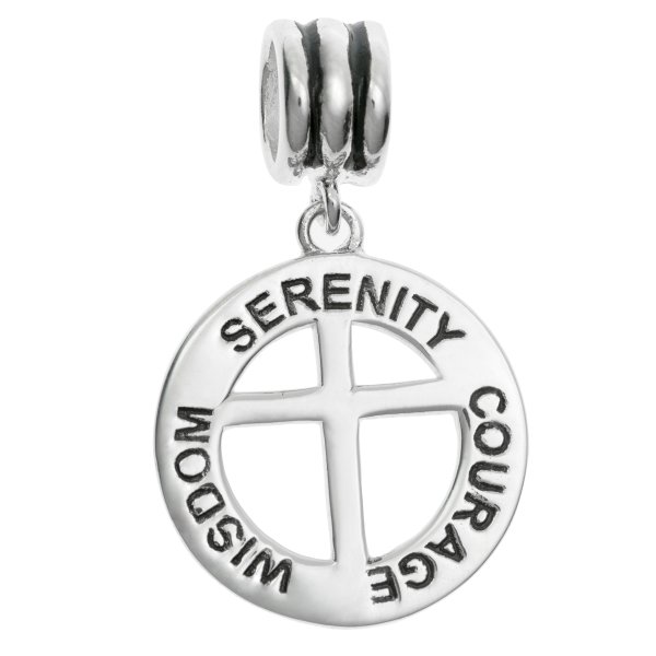 Antique 925 Sterling Silver Serenity Courage Wisdom Christ Cross Dangle Bead for European Charm Bracelets