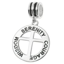 Antique 925 Sterling Silver Serenity Courage Wisdom Christ Cross Dangle Bead for European Charm Bracelets