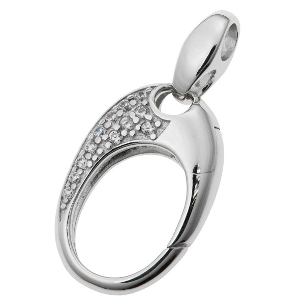1x Rhodium on 925 Sterling Silver Clear CZ Crystal Oval Triggerless Lobster Clasp Charm Pendant Connector Bail