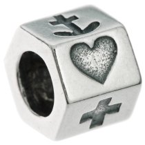 1x Antiqued 925 Sterling Silver Hexagon Heart Cross Ship Anchor Bead for European Charm Bracelets