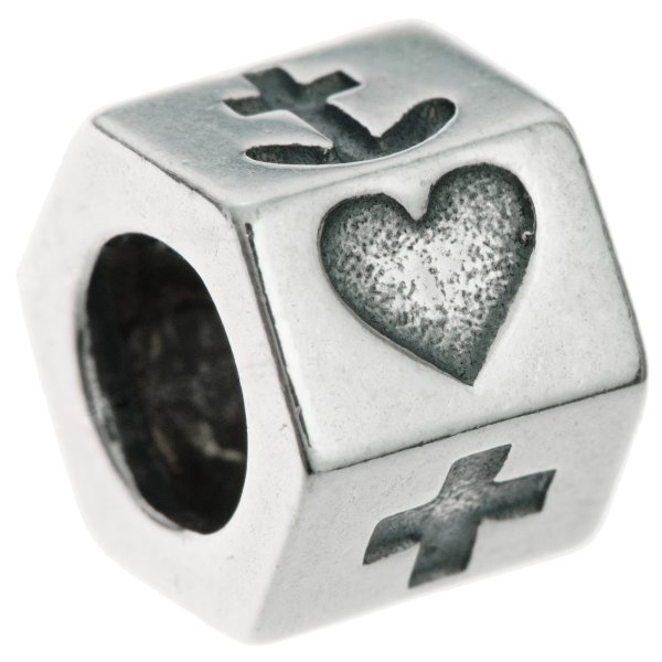1x Antiqued 925 Sterling Silver Hexagon Heart Cross Ship Anchor Bead for European Charm Bracelets