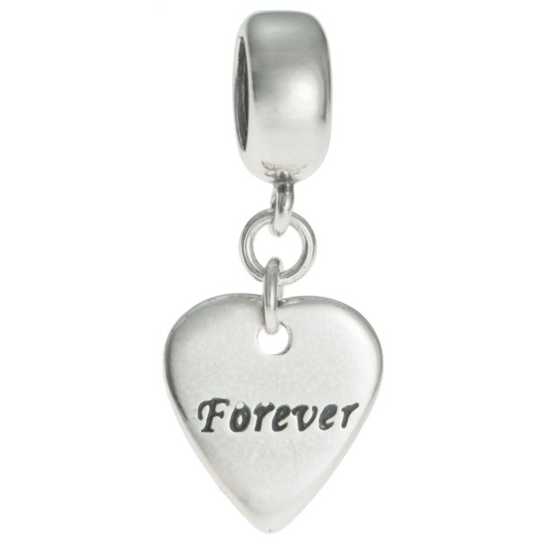 1x Antique Sterling Silver Love Forever Heart Dangle Bead for European Charm Bracelets