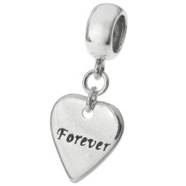 1x Antique Sterling Silver Love Forever Heart Dangle Bead for European Charm Bracelets