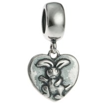 1x Antique Sterling Silver Easter Bunny Rabbit Heart Dangle Bead for European Charm Bracelets