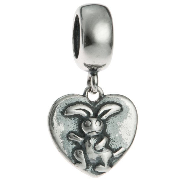 1x Antique Sterling Silver Easter Bunny Rabbit Heart Dangle Bead for European Charm Bracelets