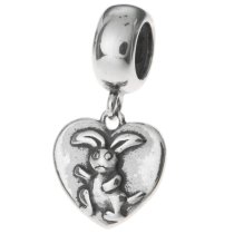 1x Antique Sterling Silver Easter Bunny Rabbit Heart Dangle Bead for European Charm Bracelets