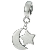 1x Antique Sterling Silver Moon and Star Dangle Bead for European Charm Bracelets