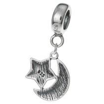 1x Antique Sterling Silver Moon and Star Dangle Bead for European Charm Bracelets