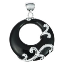 1x 925 Sterling Silver Filigree Flower Round Black Onyx Charm Pendant 35mm