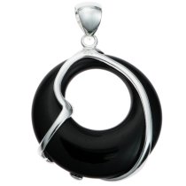 1x 925 Sterling Silver Filigree Flower Round Black Onyx Charm Pendant 35mm