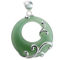 1x Sterling Silver Filigree Flower Round Aventurine Charm Pendant 35mm