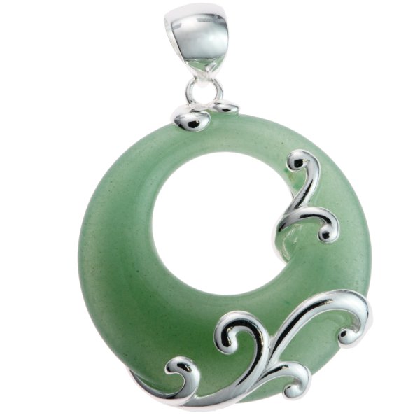 1x Sterling Silver Filigree Flower Round Aventurine Charm Pendant 35mm